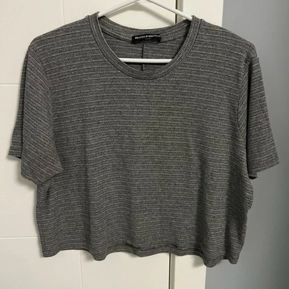 Brandy Melville Grey Waffle Knit Tee Shirt - Picture 1 of 4